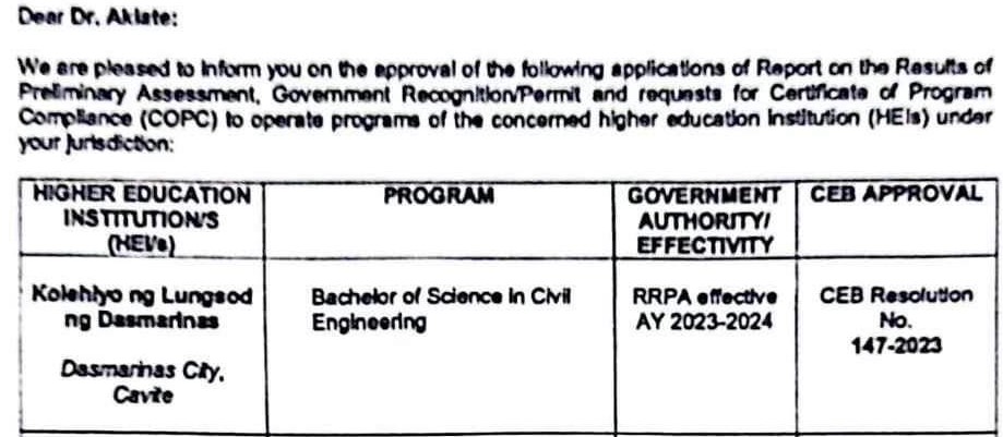 KLD’S BS CIVIL ENGINEERING, FULL BLAST ON AY 2023-2024